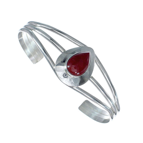 Genuine Sterling Silver Coral Native American Cuff Bracelet JX129740